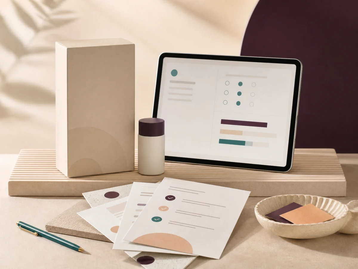 Product feedback research materials beside a tablet