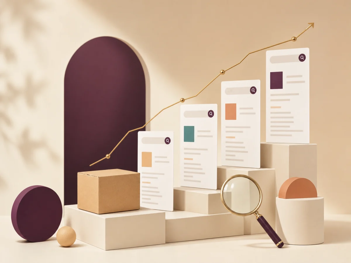 Search cards rising beside a magnifying glass
